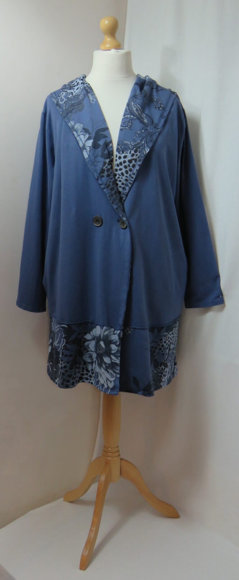 Cornflower blue, floral-panel, hooded jacket