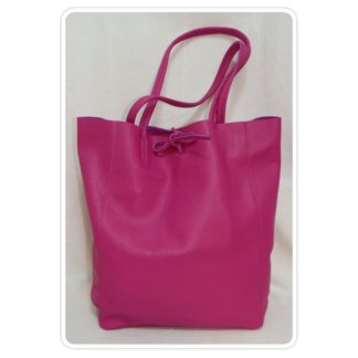 Genuine Italian leather, large, fuchsia, tote shoulder bag