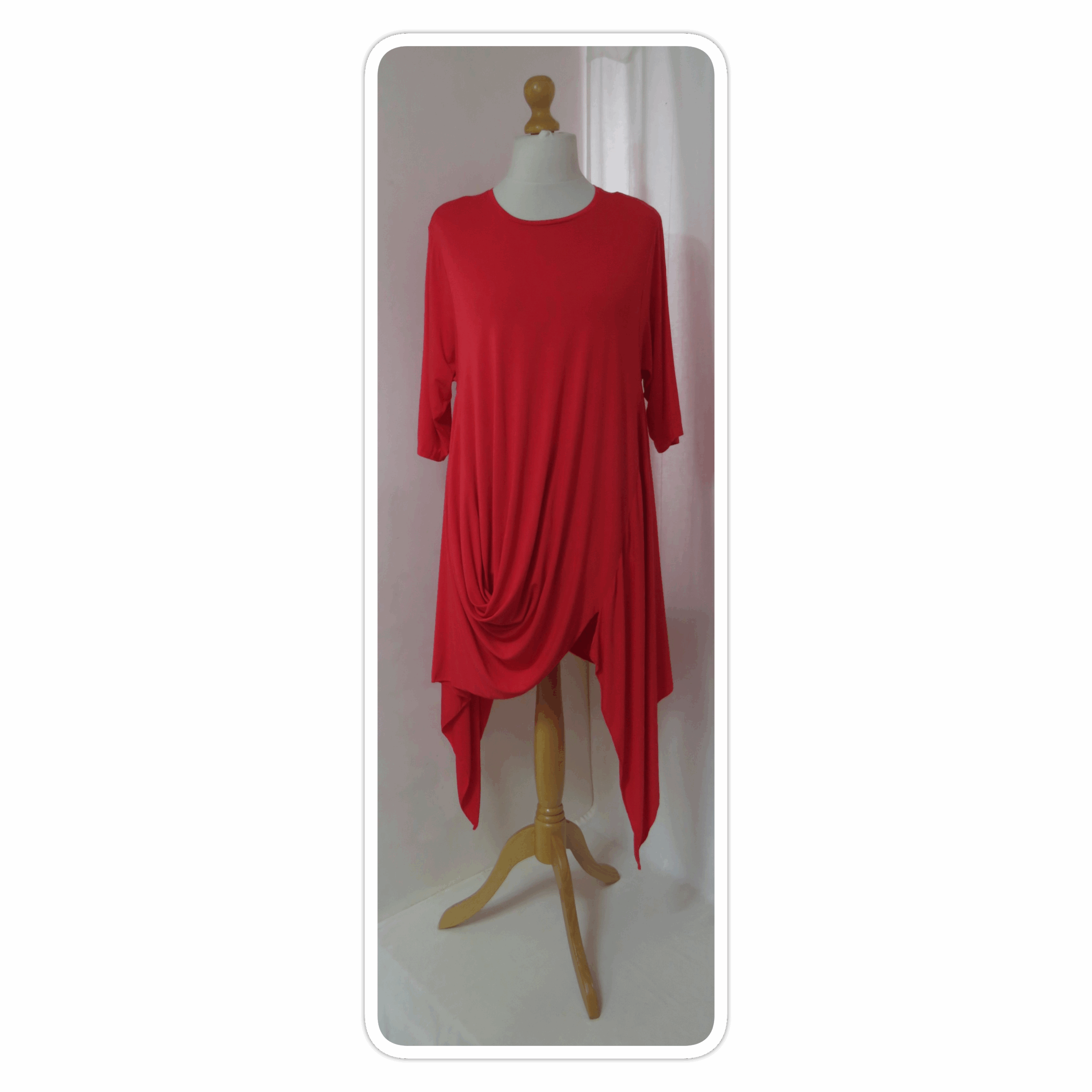 Cover Up, red, draped-hem tunic