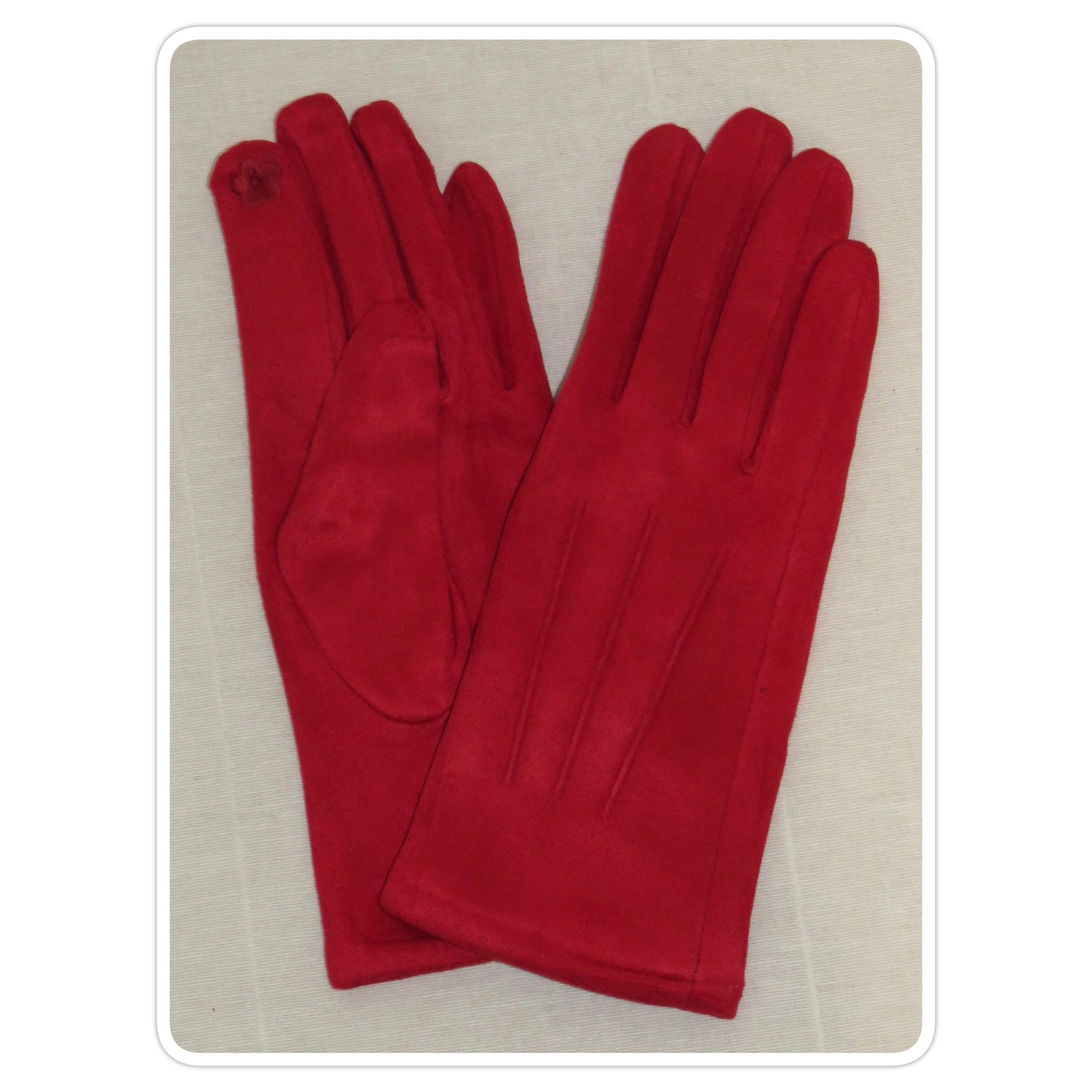 Red, seamed-back gloves