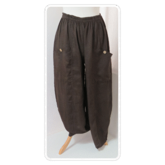Dark brown, baggy, 100% linen, harem pants