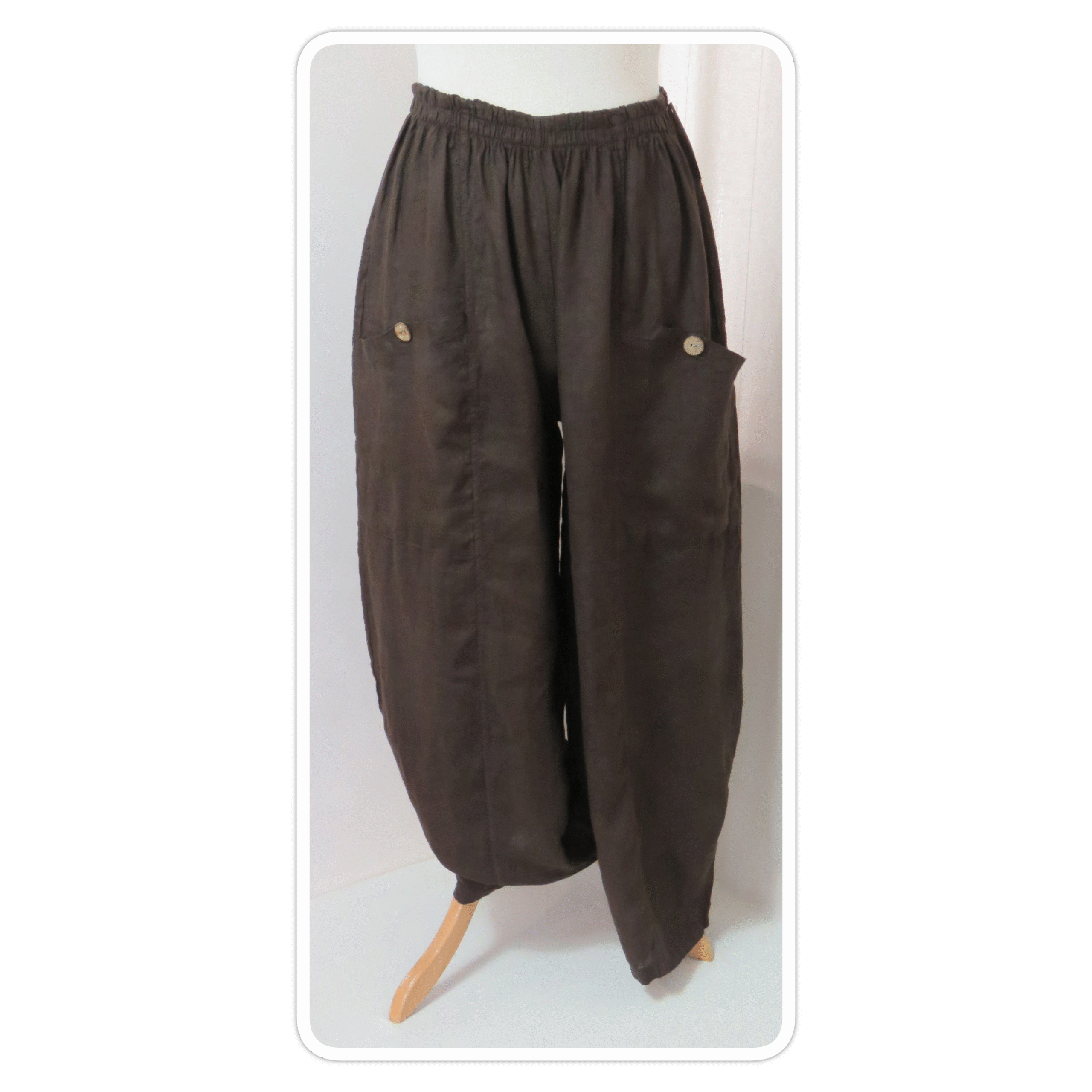 Brown, linen, harem pants