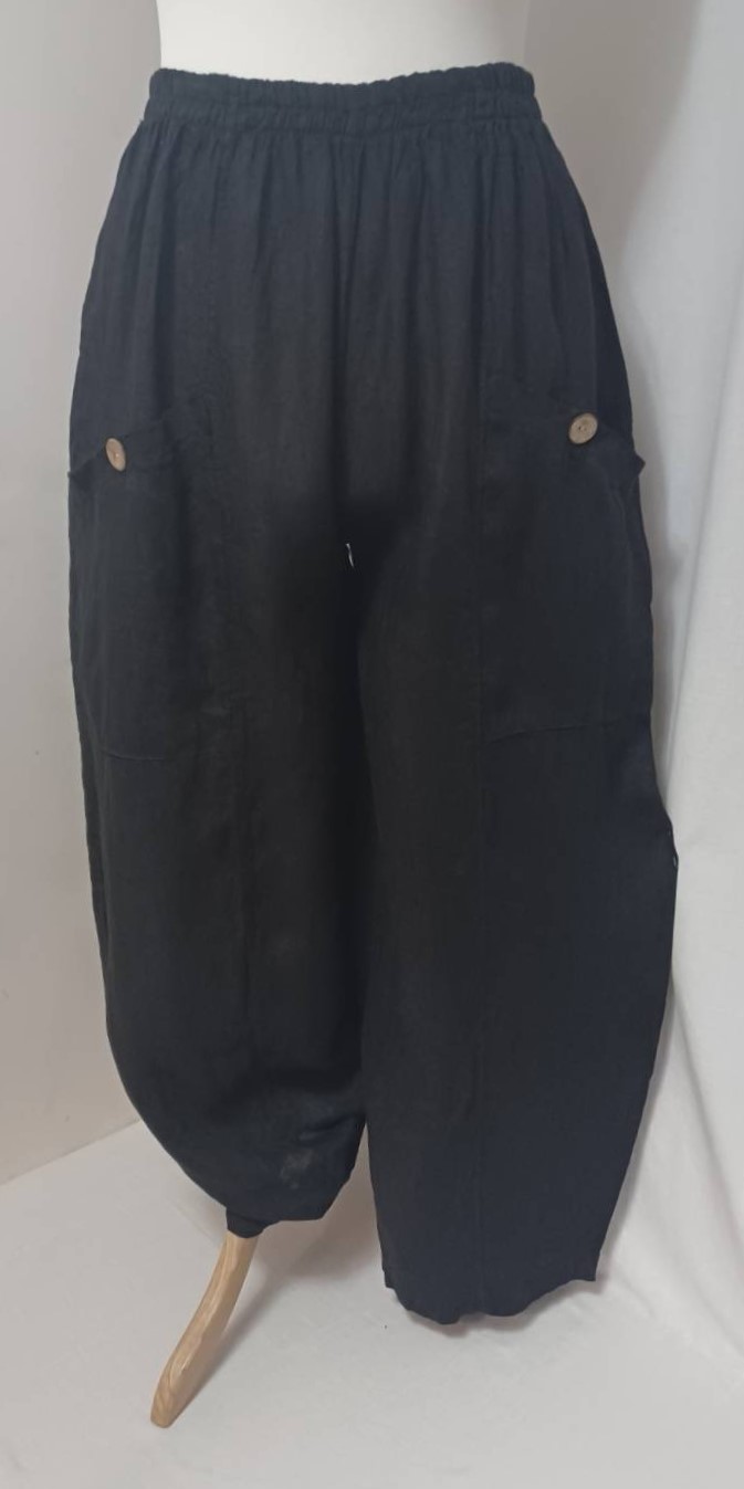 Black, button-pocket pants - 1