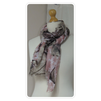 Dusky pink, painted leaves print, large scarf