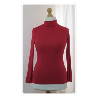 Red, polo-neck, long-sleeve, jersey top