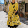 Yellow, patterned-skirt dress - 7