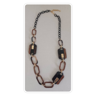Black, brown & gold, resin-link necklace