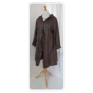 Brown, pleather, hooded, raincoat/jacket