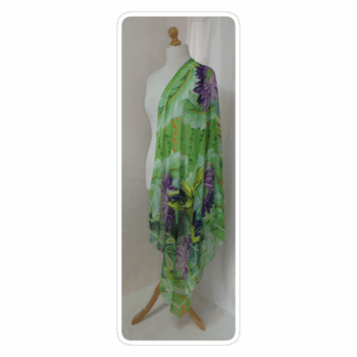 Green & purple, floral/parrot-print, large scarf