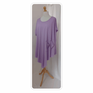 Lilac, asymmetrical hem, twin pocket, tunic top