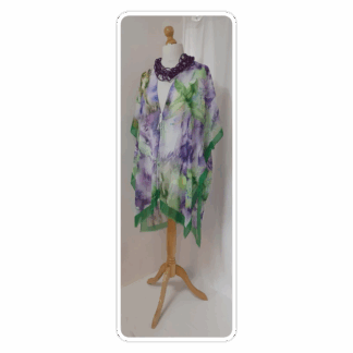 Green & purple, watercolour floral-print, viscose blend, kimono/beach cover up