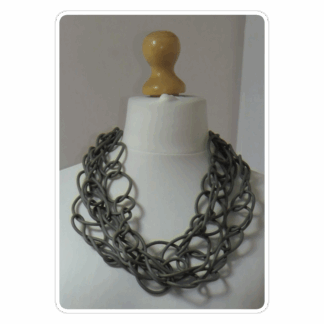 Grey, triple-strand, rubber chain, necklace
