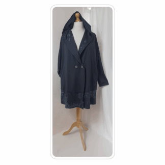 Black, floral-panel, hooded jacket