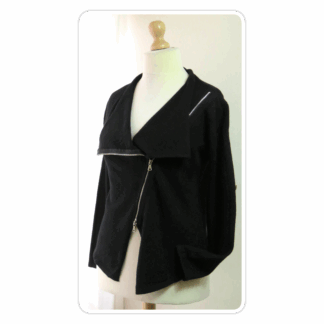 Black, soft-knit, biker-style cardigan/jacket