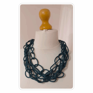 Forest green, triple-strand, rubber chain, necklace