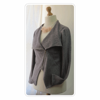 Grey, soft-knit, biker-style cardigan/jacket