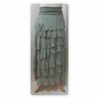 Khaki green, tiered/ruffle, silk, skirt/dress