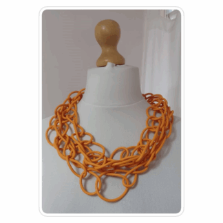 Orange, triple-strand, rubber chain, necklace
