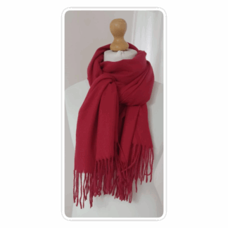 Red, wool-blend, scarf, with braided tassels