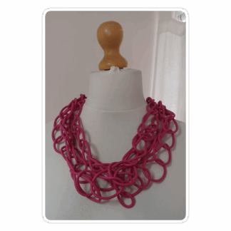 Fuchsia, triple-strand, rubber chain, necklace