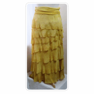 Mustard, acid-wash, tiered/ruffle, silk, skirt/dress