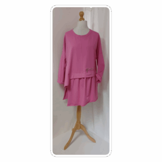 Fuchsia, asymmetrical, peplum/ruffle, cotton jersey, top