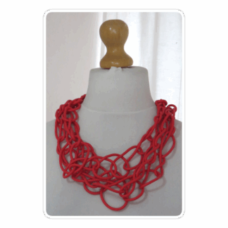 Red, triple-strand, rubber chain, necklace