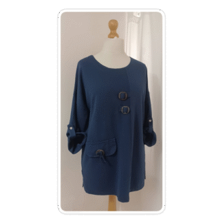 Navy blue, button-detail, sweatshirt, tunic top