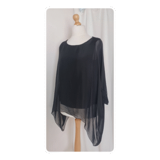 Black, silk, batwing tunic blouse