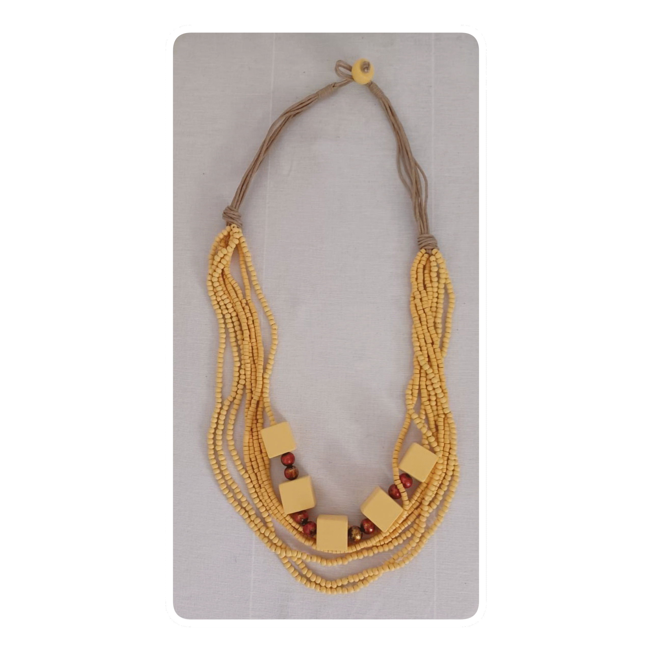 Mustard yellow, wooden-bead necklace