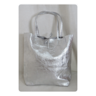 Genuine Italian leather, large, silver, tote/shoulder bag