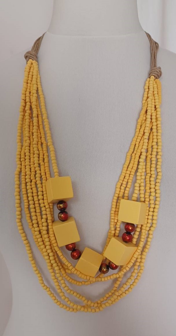 Yellow, wooden necklace - 5