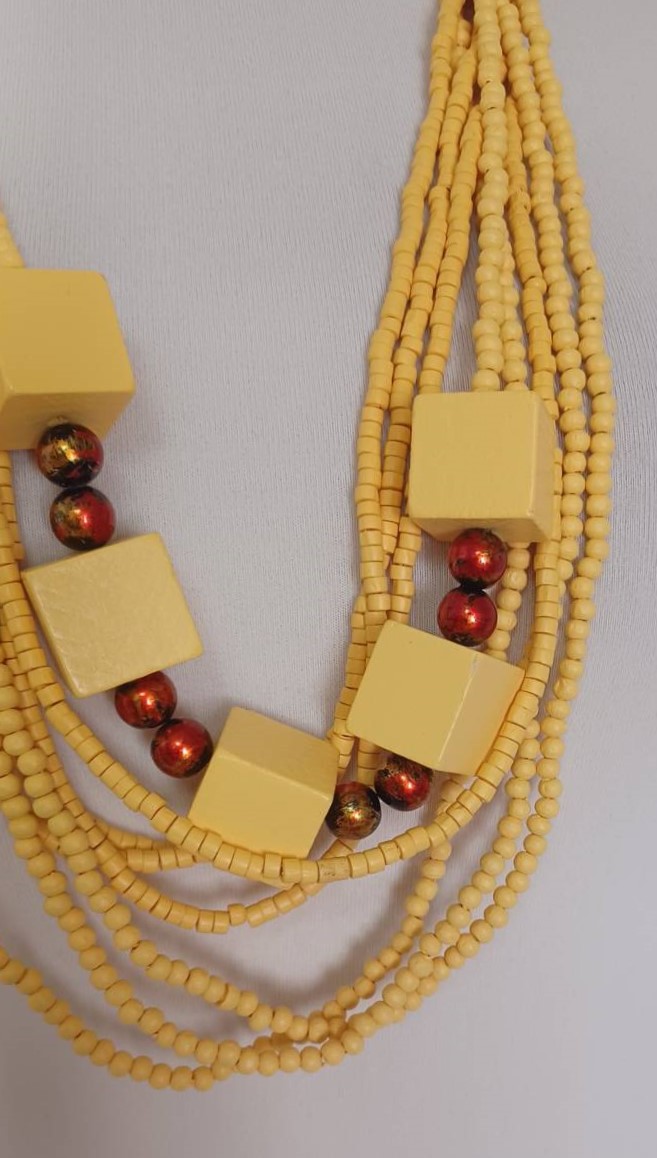 Yellow, wooden necklace - 6
