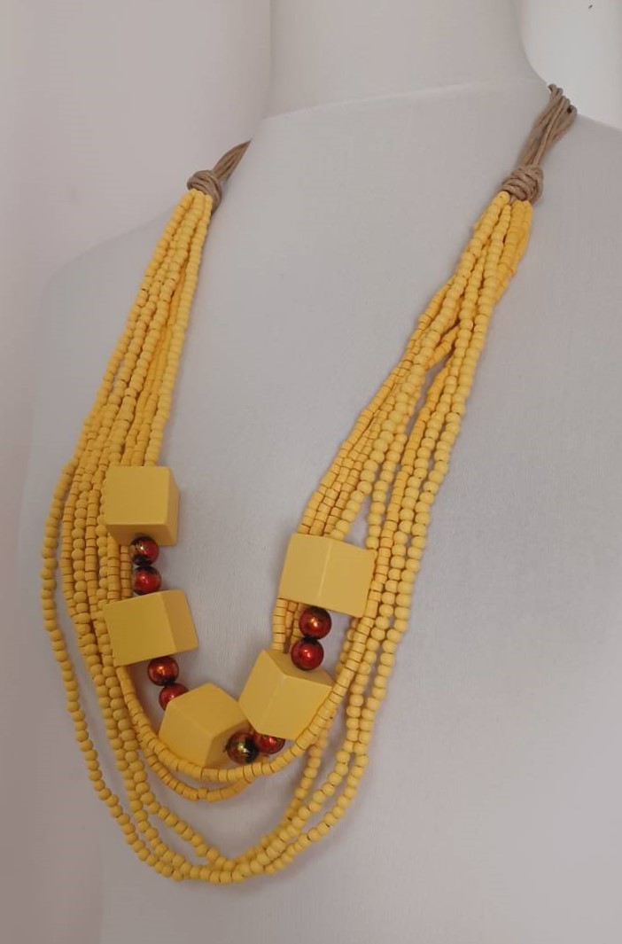 Yellow, wooden necklace - 8