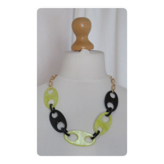 Yellow & black, resin-bead links, necklace